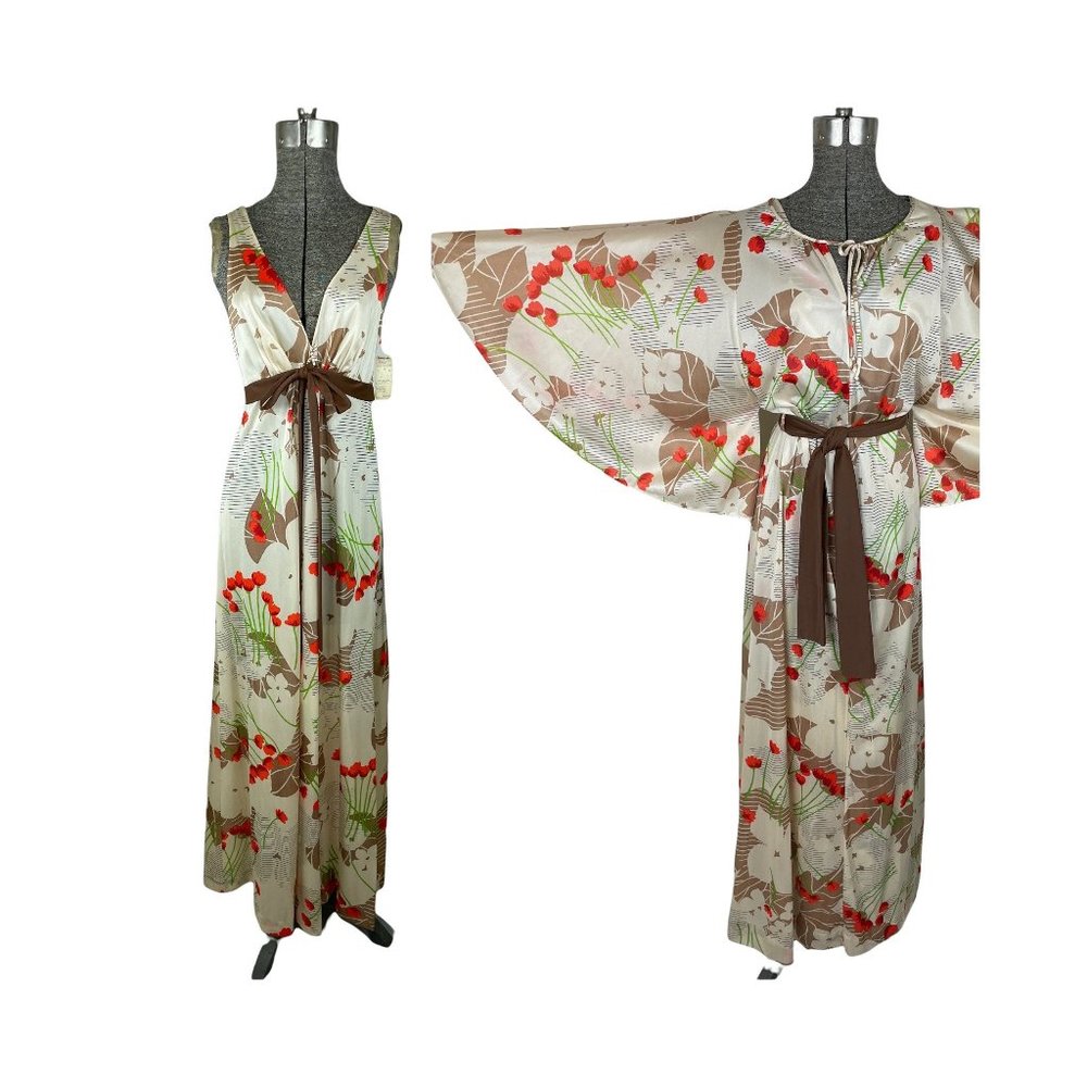 Floral Satin Kimono Robe and Nightgown Set